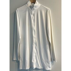 Lands End White Mock Neck Full Zip Activewear Jacket Size Large